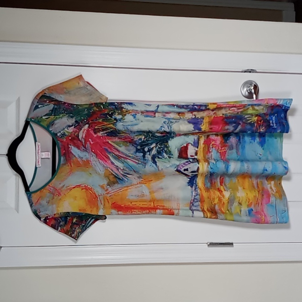 Leoma Lovegrove Short Sleeve Dress Size Petite Medium Beach House Watercolors